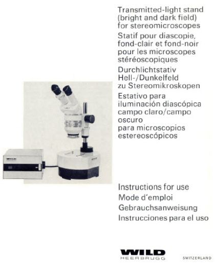 Wild Transmitted light stand (bright and dark field) for stereomicroscopes M3. M4, M5, M7, M8 ... Wild Transmitted light stand (bright and dark field) for stereomicroscopes M3. M4, M5, M7, M8 ...