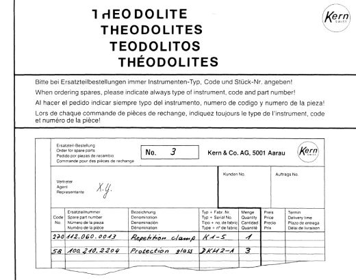 Kern THEODOLITES Spare parts list