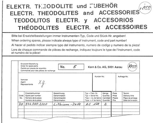 Kern electronic THEODOLITES and ACCESSORIES Spare parts list