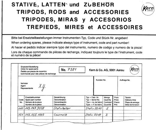 Kern TRIPODS, RODS and ACCESSORIES Spare parts list