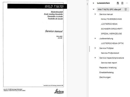 Service manual for Wild Heerbrugg T16 (70)